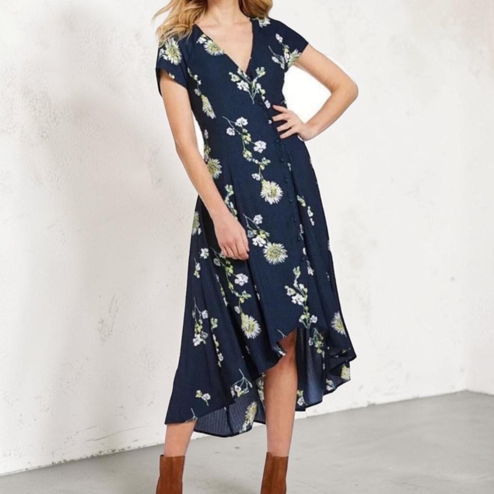 Free People NWT Lost In You Hi Low Maxi Dress Blue Floral Boho Prairie Cottage S